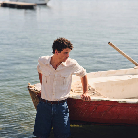 8" Relaxed cotton-linen blend denim short