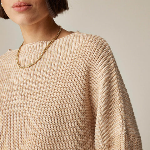 Ribbed funnelneck sweater in linen-cotton blend
