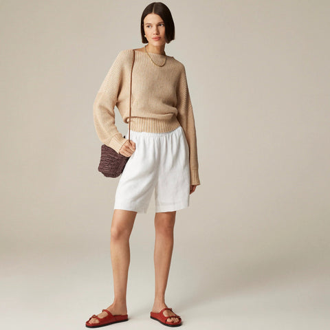 Ribbed funnelneck sweater in linen-cotton blend