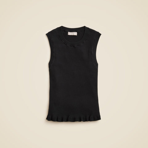 Ruffle-trim shell tank top in premium ultra-fine cotton