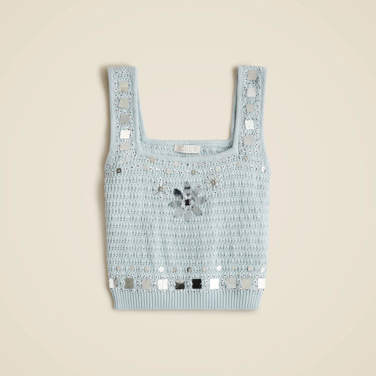 Sweater-tank with hand-embellished mirrors