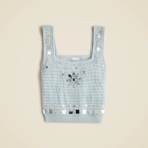 Sweater-tank with hand-embellished mirrors