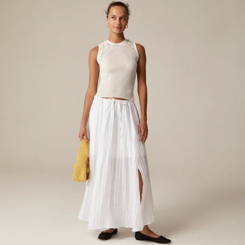 Sheer ruffle-trim tank top with sequin embellishments