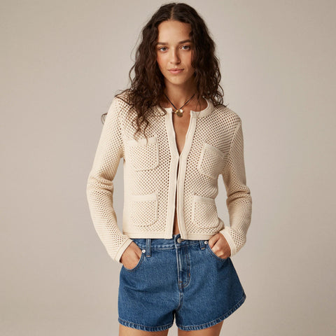 Open pointelle-stitch cardigan