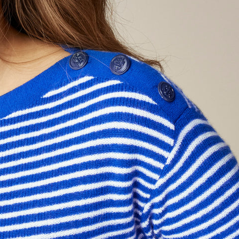 Featherweight cashmere ruffle-trim T-shirt in stripe