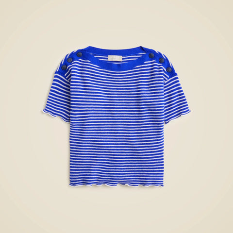 Featherweight cashmere ruffle-trim T-shirt in stripe