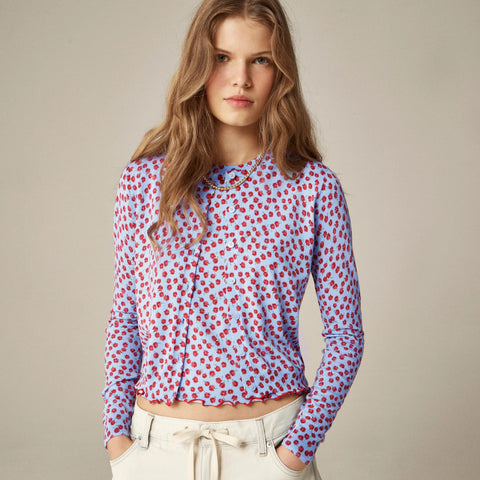 Premium ultra-fine cotton cardigan in summer fields print