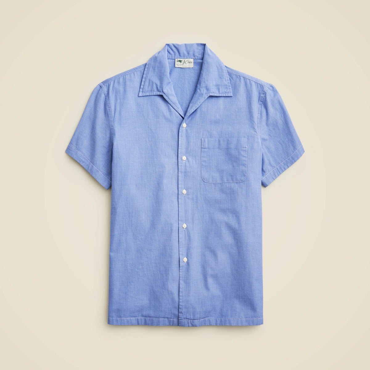 Short-sleeve Secret Wash cotton poplin camp-collar shirt