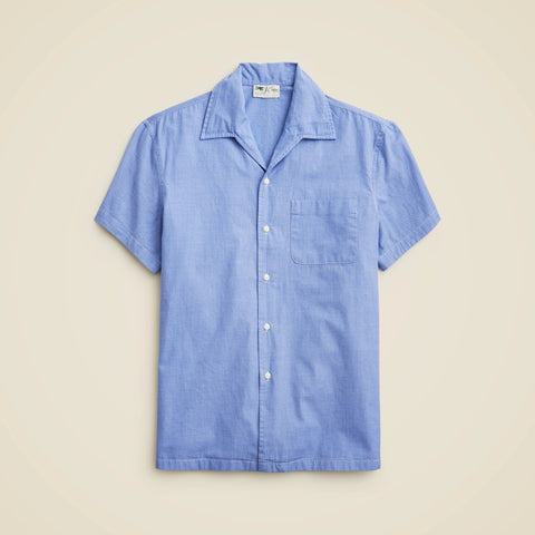 Short-sleeve Secret Wash cotton poplin camp-collar shirt