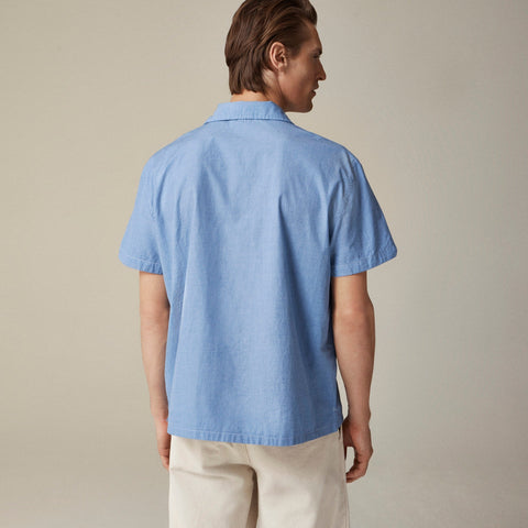 Short-sleeve Secret Wash cotton poplin camp-collar shirt