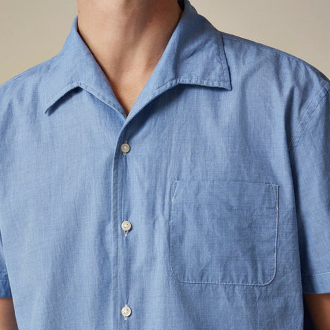 Short-sleeve Secret Wash cotton poplin camp-collar shirt