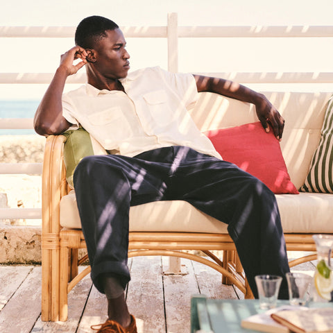 Short-sleeve viscose-linen blend shirt