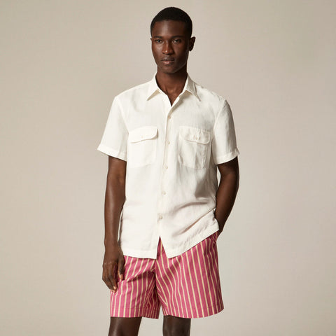 Short-sleeve viscose-linen blend shirt