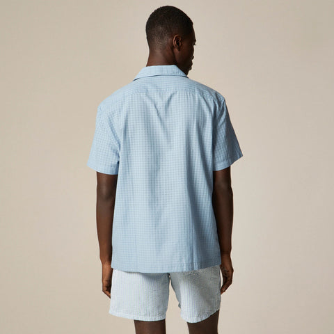 Short-sleeve cotton dobby camp-collar shirt