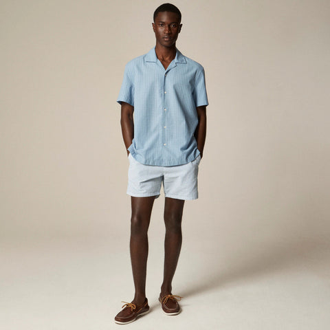 Short-sleeve cotton dobby camp-collar shirt