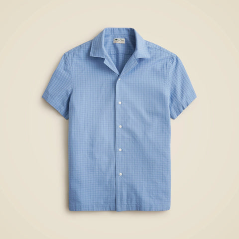 Short-sleeve cotton dobby camp-collar shirt