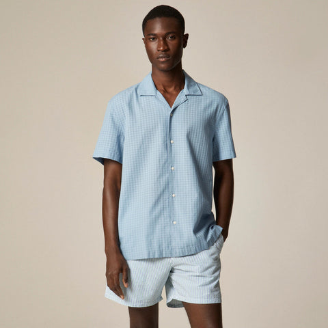 Short-sleeve cotton dobby camp-collar shirt