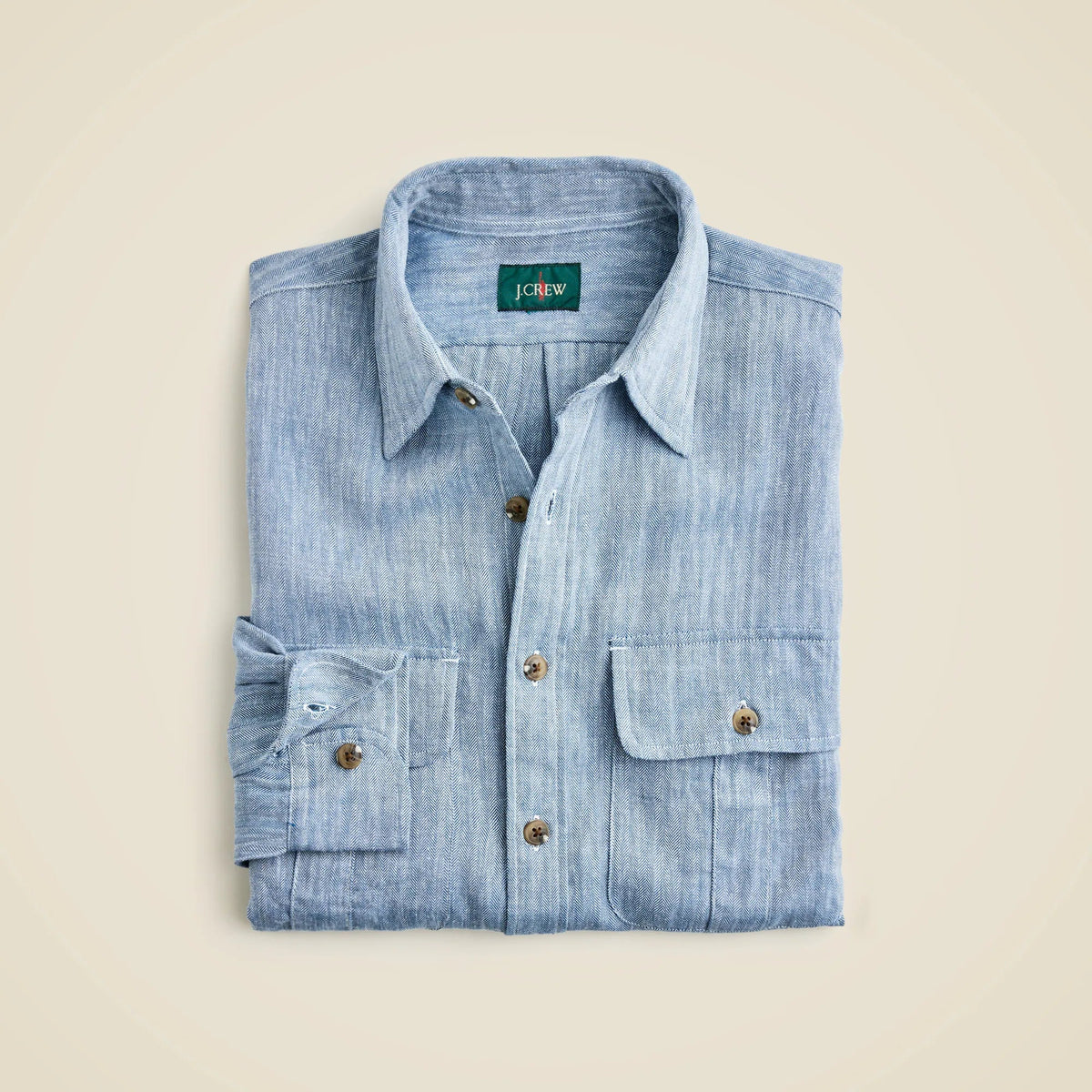 Two-pocket herringbone workshirt in TENCEL™ lyocell-linen blend