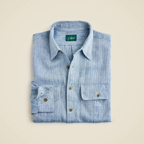 Two-pocket herringbone workshirt in TENCEL™ lyocell-linen blend