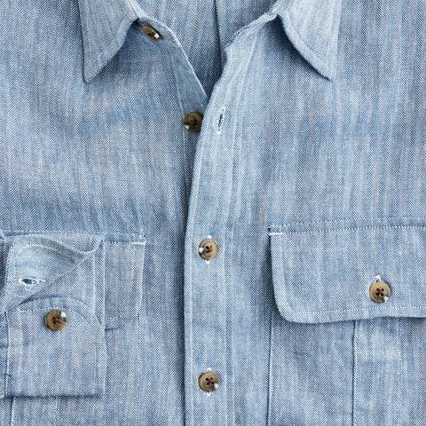 Two-pocket herringbone workshirt in TENCEL™ lyocell-linen blend