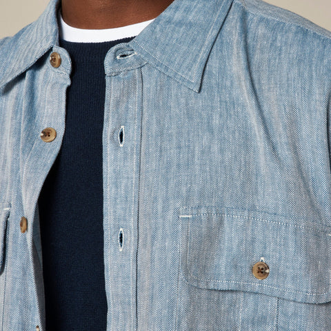 Two-pocket herringbone workshirt in TENCEL™ lyocell-linen blend