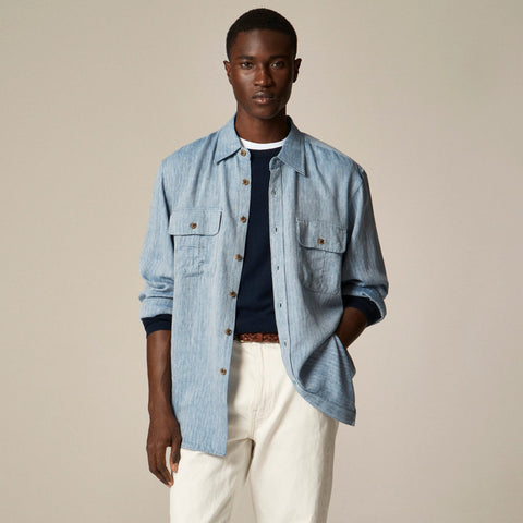 Two-pocket herringbone workshirt in TENCEL™ lyocell-linen blend
