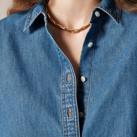 Étienne cropped button-up shirt in chambray