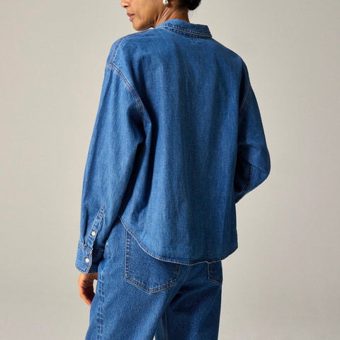 Étienne cropped button-up shirt in chambray