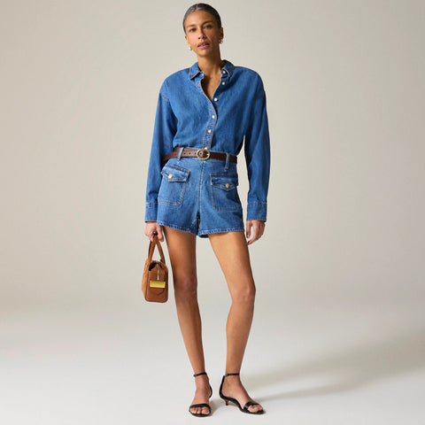 Étienne cropped button-up shirt in chambray