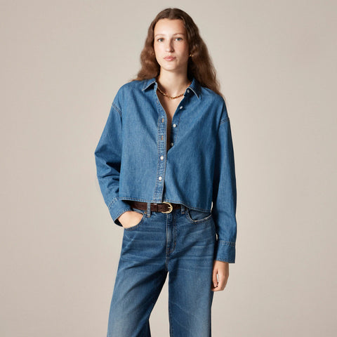Étienne cropped button-up shirt in chambray