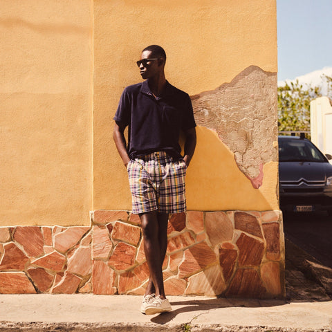 Terry cloth johnny-collar polo shirt