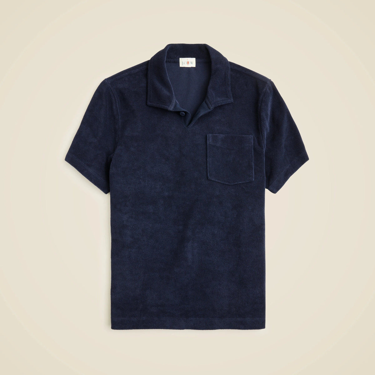 Terry cloth johnny-collar polo shirt