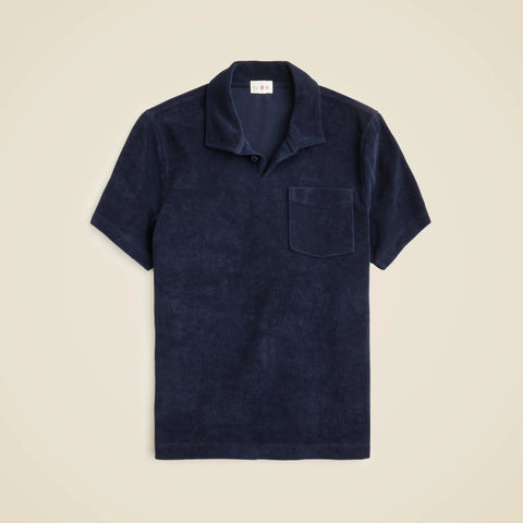 Terry cloth johnny-collar polo shirt