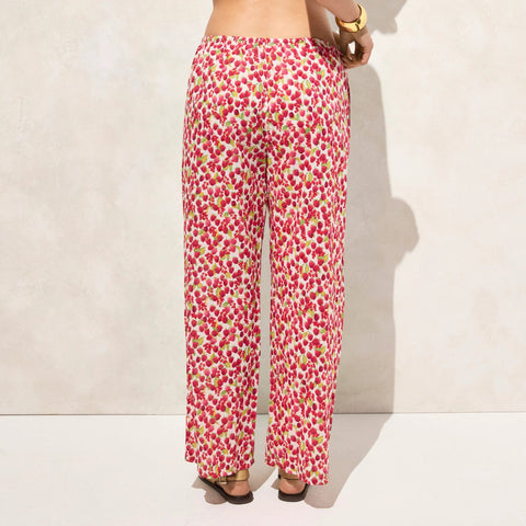 Cotton voile beach pant in raspberry print