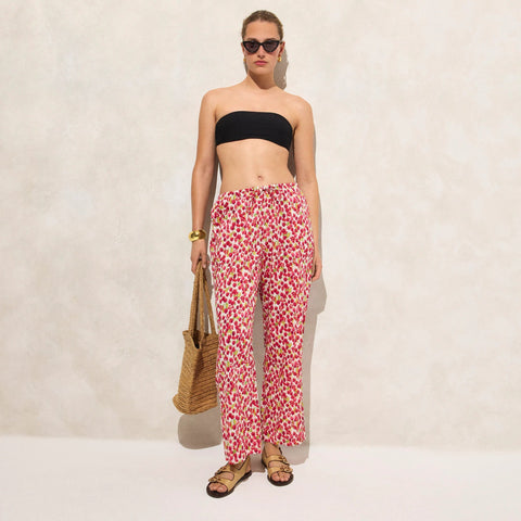 Cotton voile beach pant in raspberry print