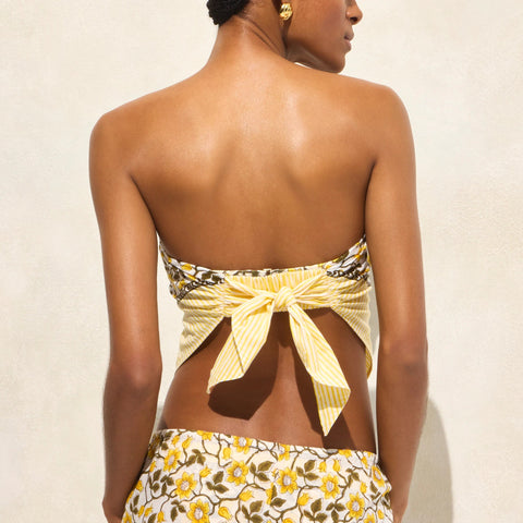 Cotton voile bandana top in daffodil daze block print