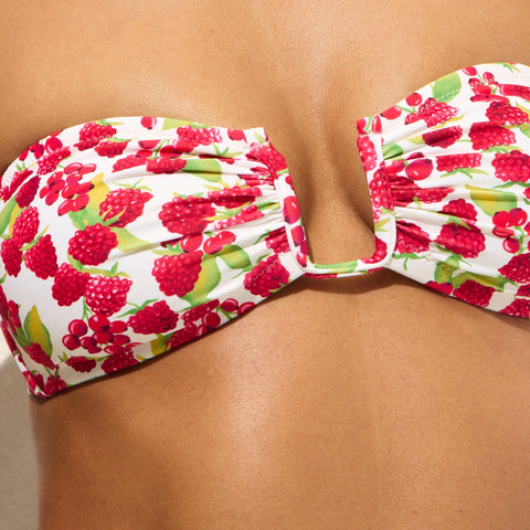 Mira bandeau bikini top in raspberry print