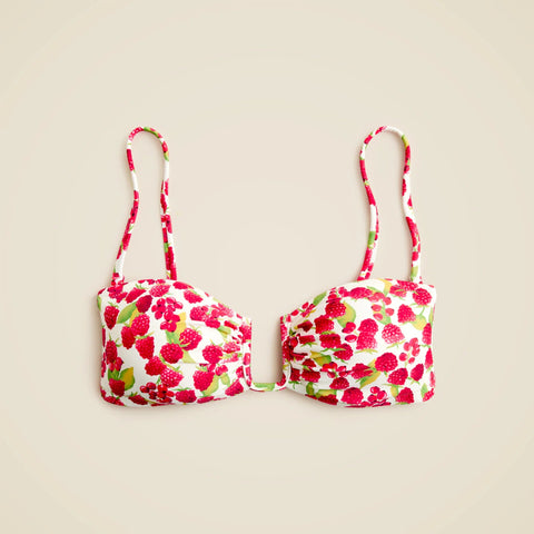 Mira bandeau bikini top in raspberry print