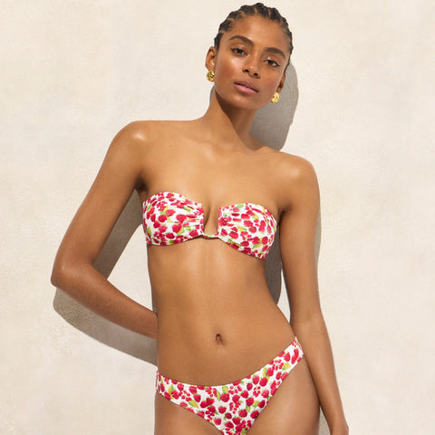 Mira bandeau bikini top in raspberry print