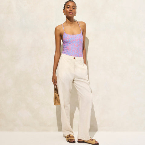 Curved one-piece swimsuit in summer fields print