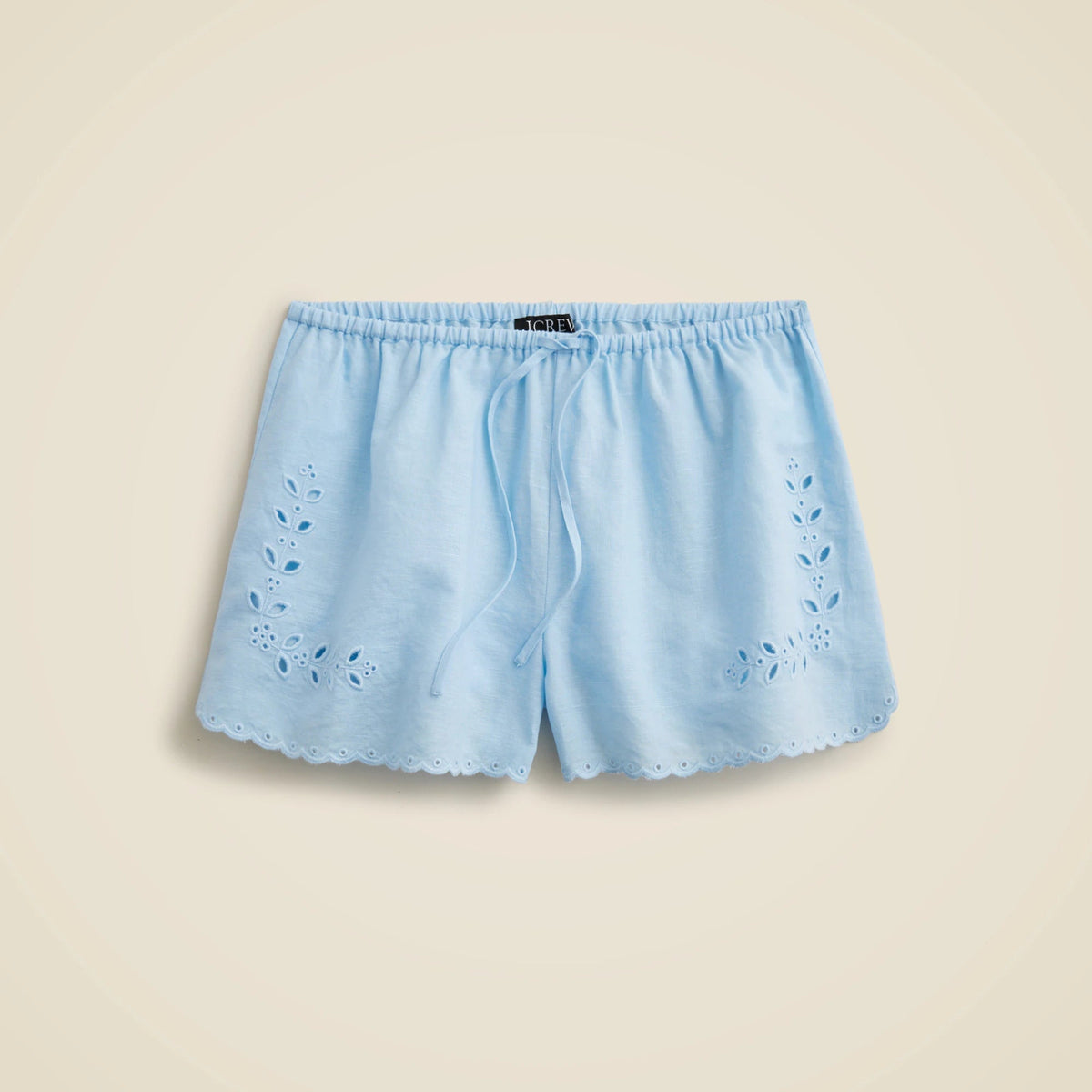 Eyelet short in linen-cotton blend