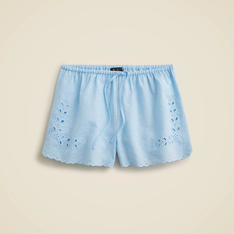 Eyelet short in linen-cotton blend