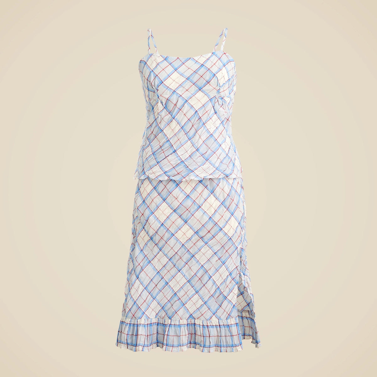 Sheer crinkled camisole and skirt set in plaid