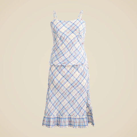 Sheer crinkled camisole and skirt set in plaid