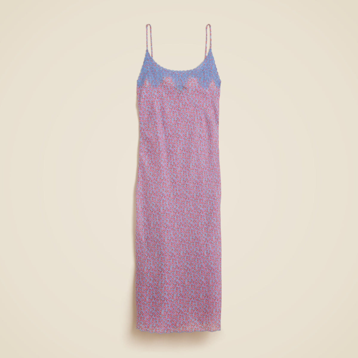 Embroidered slip dress in summer fields-print ramie