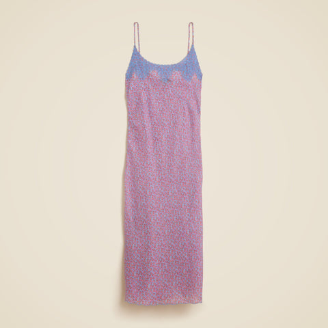 Embroidered slip dress in summer fields-print ramie