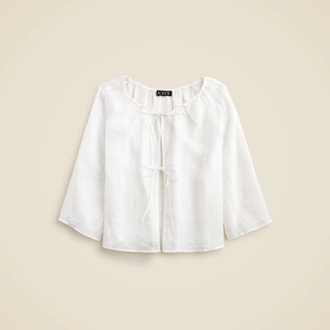 Tie-front eyelet top in ramie