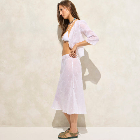 Eyelet slip skirt in ramie