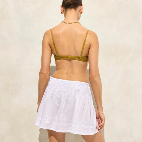 Embroidered side-tie mini skirt