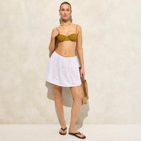 Embroidered side-tie mini skirt